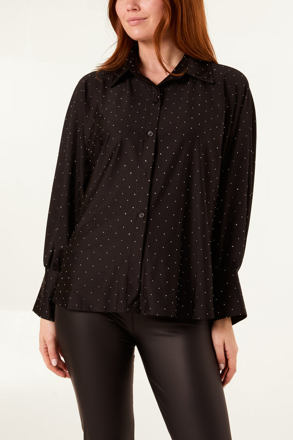 qed london Diamante Stretch Collar Shirt