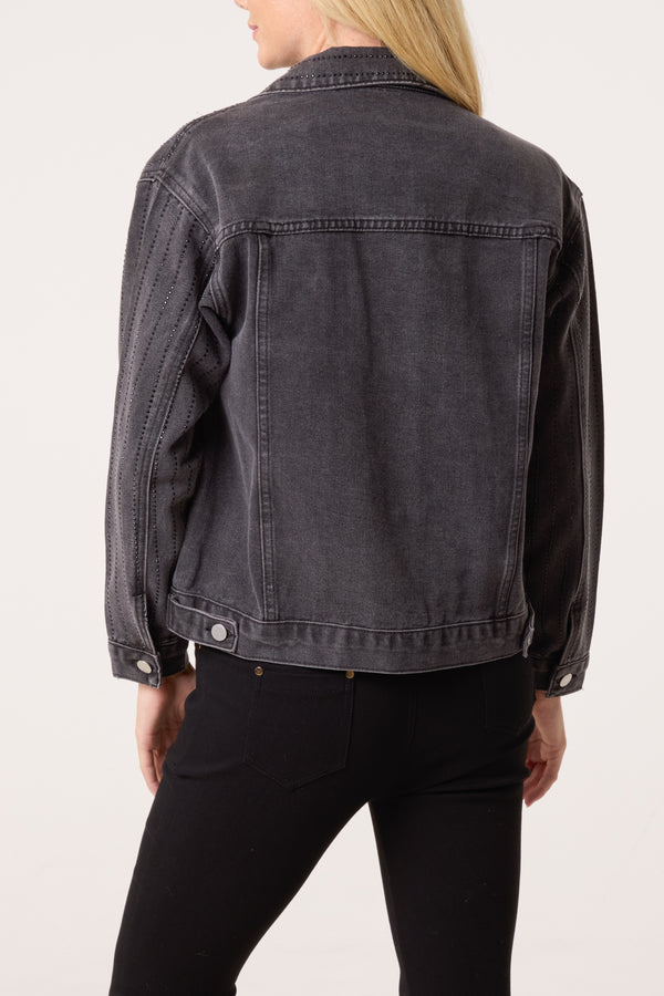Qed London Diamante Striped Denim Jacket