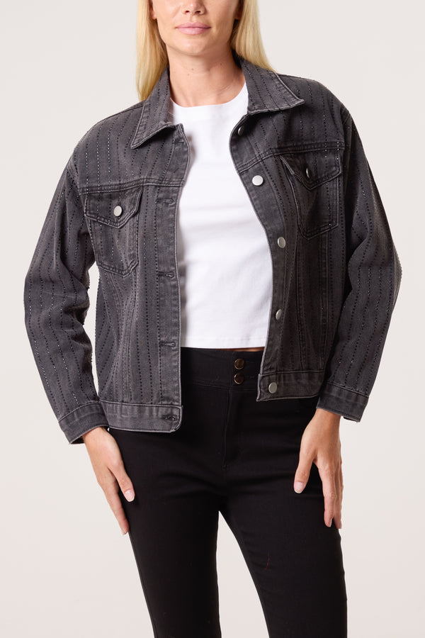 qed london Diamante Striped Denim Jacket