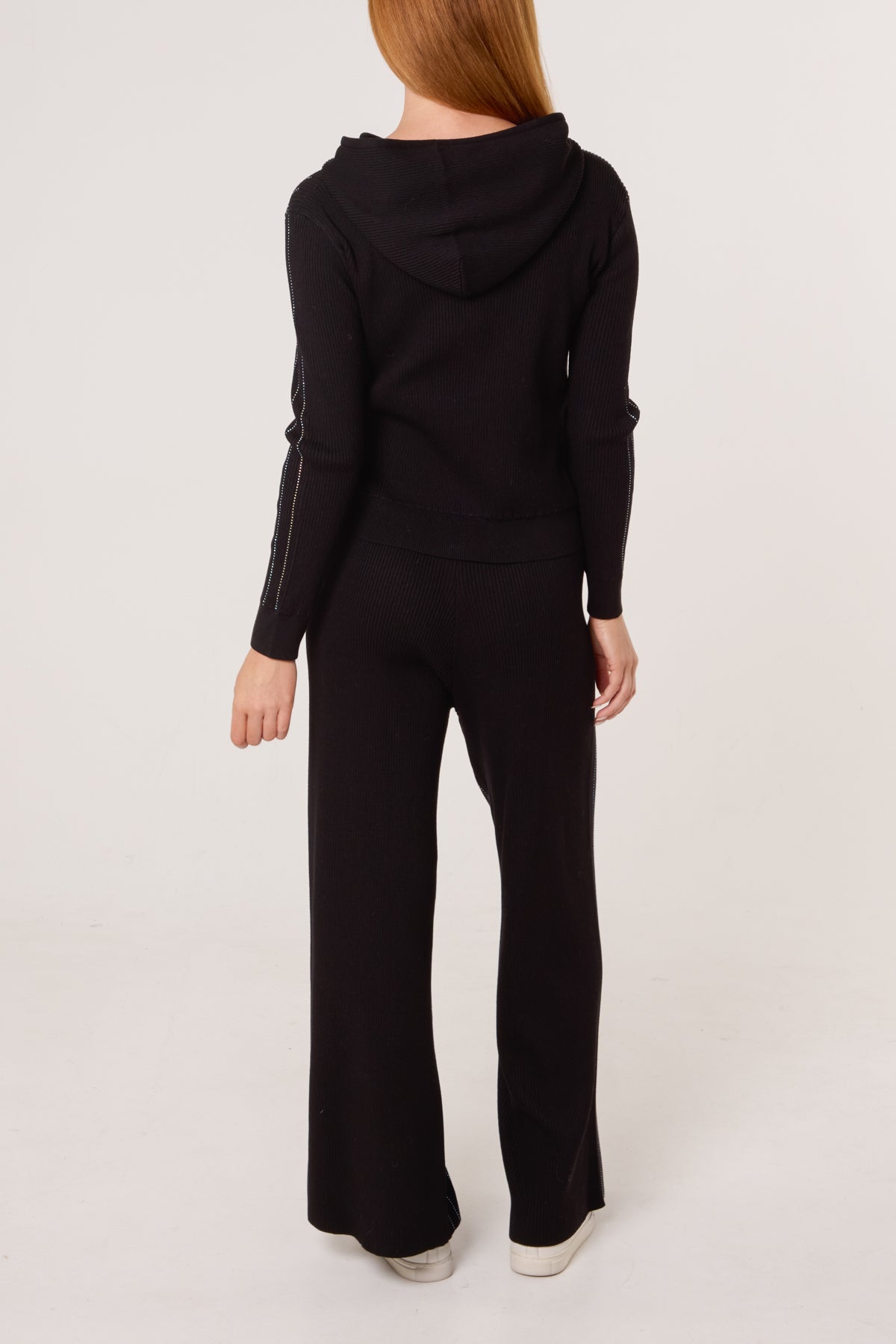 Qed London Diamante Striped Zip Hoodie & Trouser Set