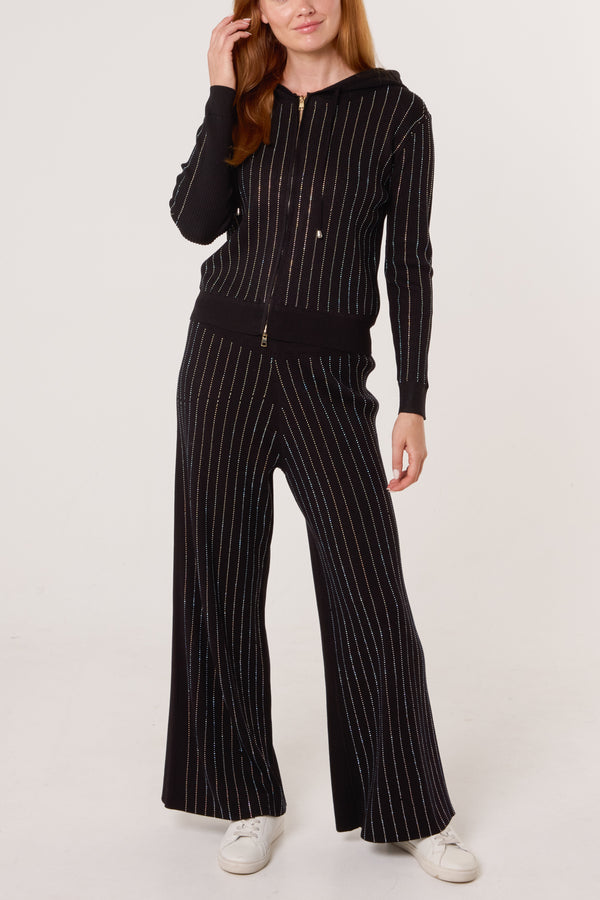 qed london Diamante Striped Zip Hoodie & Trouser Set
