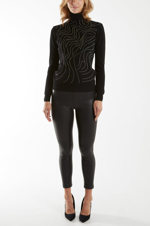 Qed London Diamante Swirl Roll Neck Jumper
