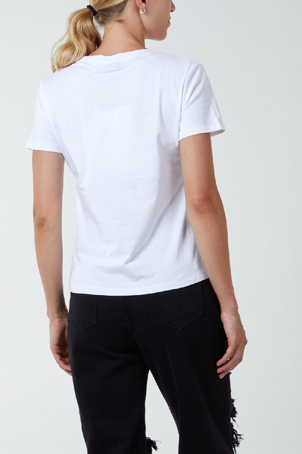 Qed London Diamante Teddy Bear Patchwork T-Shirt