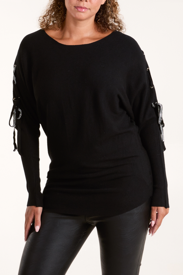 qed london Diamante Tie Sleeve Jumper