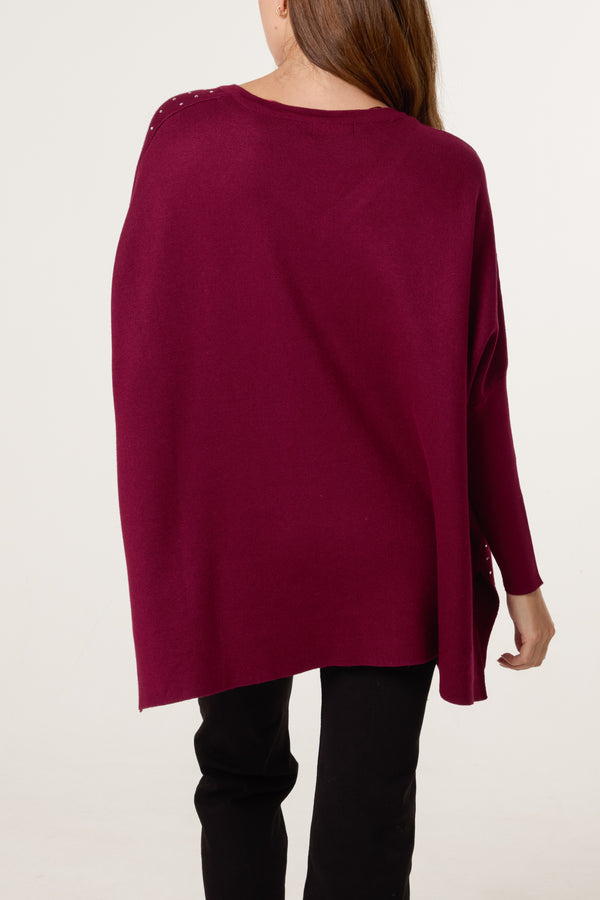Qed London Diamante V-Neck Relaxed Jumper