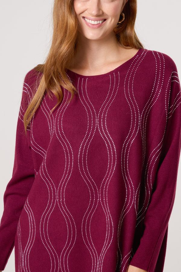 Qed London Diamante Waves Longline Jumper