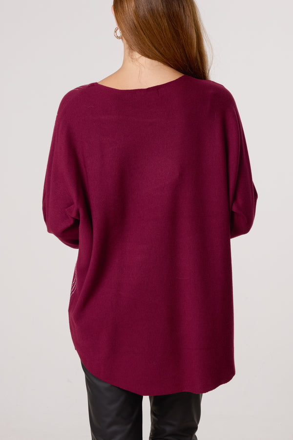Qed London Diamante Waves Longline Jumper