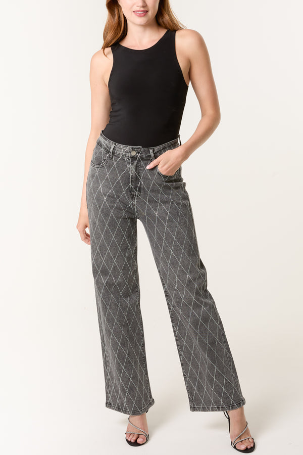 Qed London Diamond Embellished Black Wash Jeans