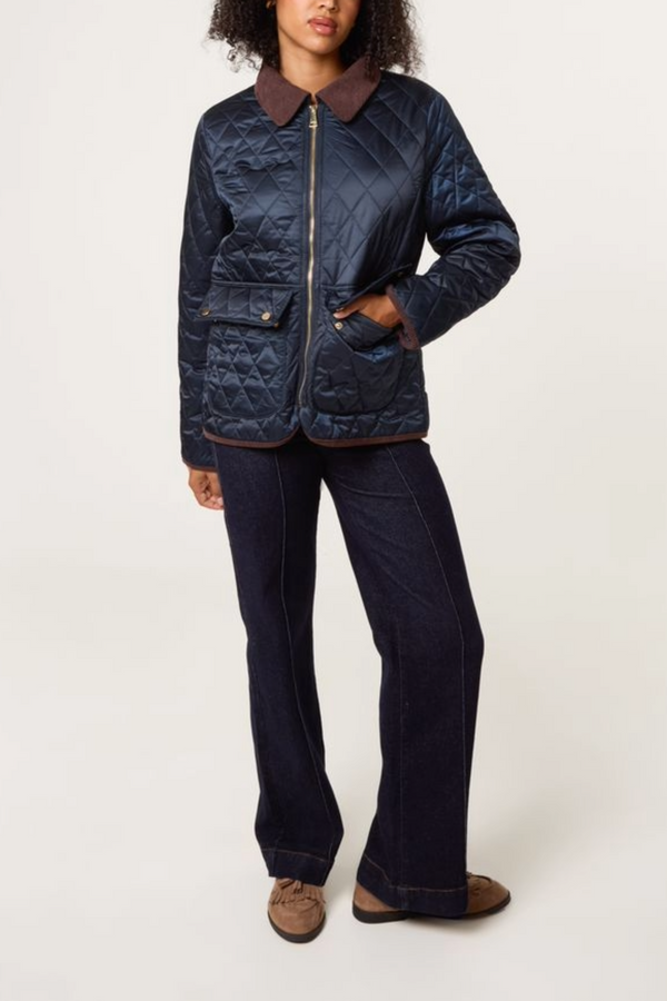 Qed London Diamond Quilted Contrast Round Coat