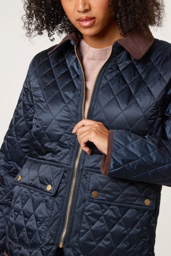 Qed London Diamond Quilted Contrast Round Coat