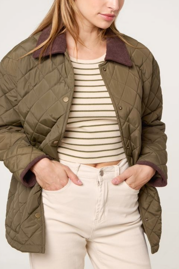 Qed London Diamond Quilted Contrast Square Coat