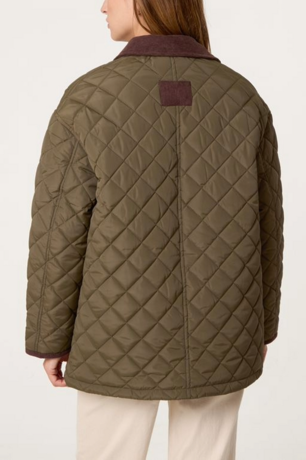 Qed London Diamond Quilted Contrast Square Coat