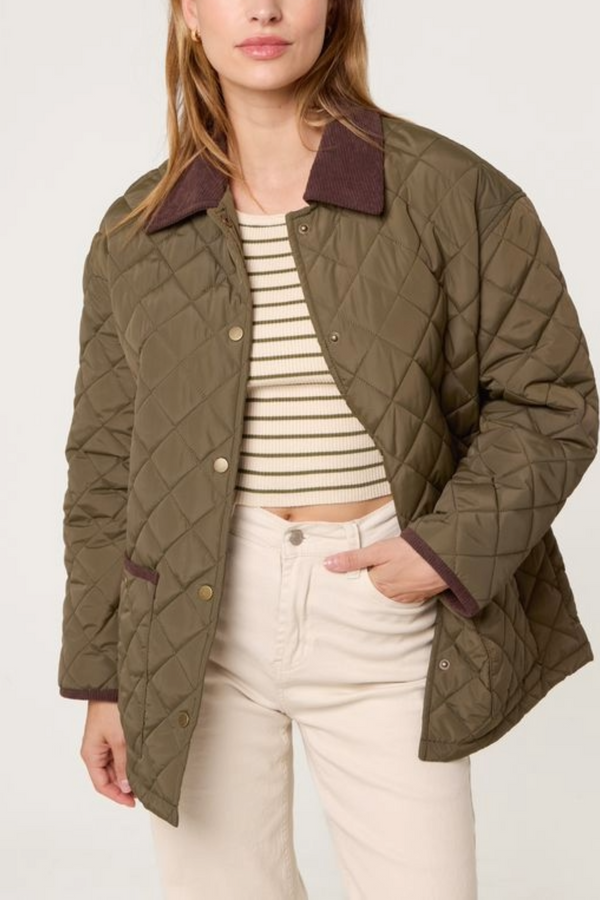 qed london Diamond Quilted Contrast Square Coat