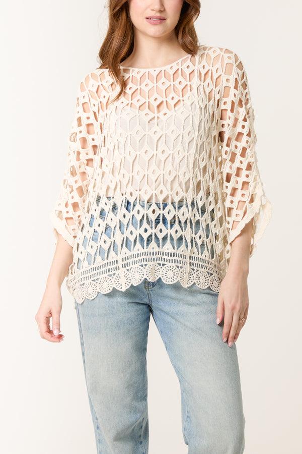 Qed London Diamond Shaped Crochet Cotton Top