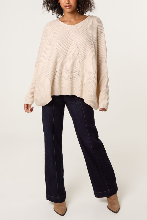 Qed London Diamond V-Neck Knit Jumper