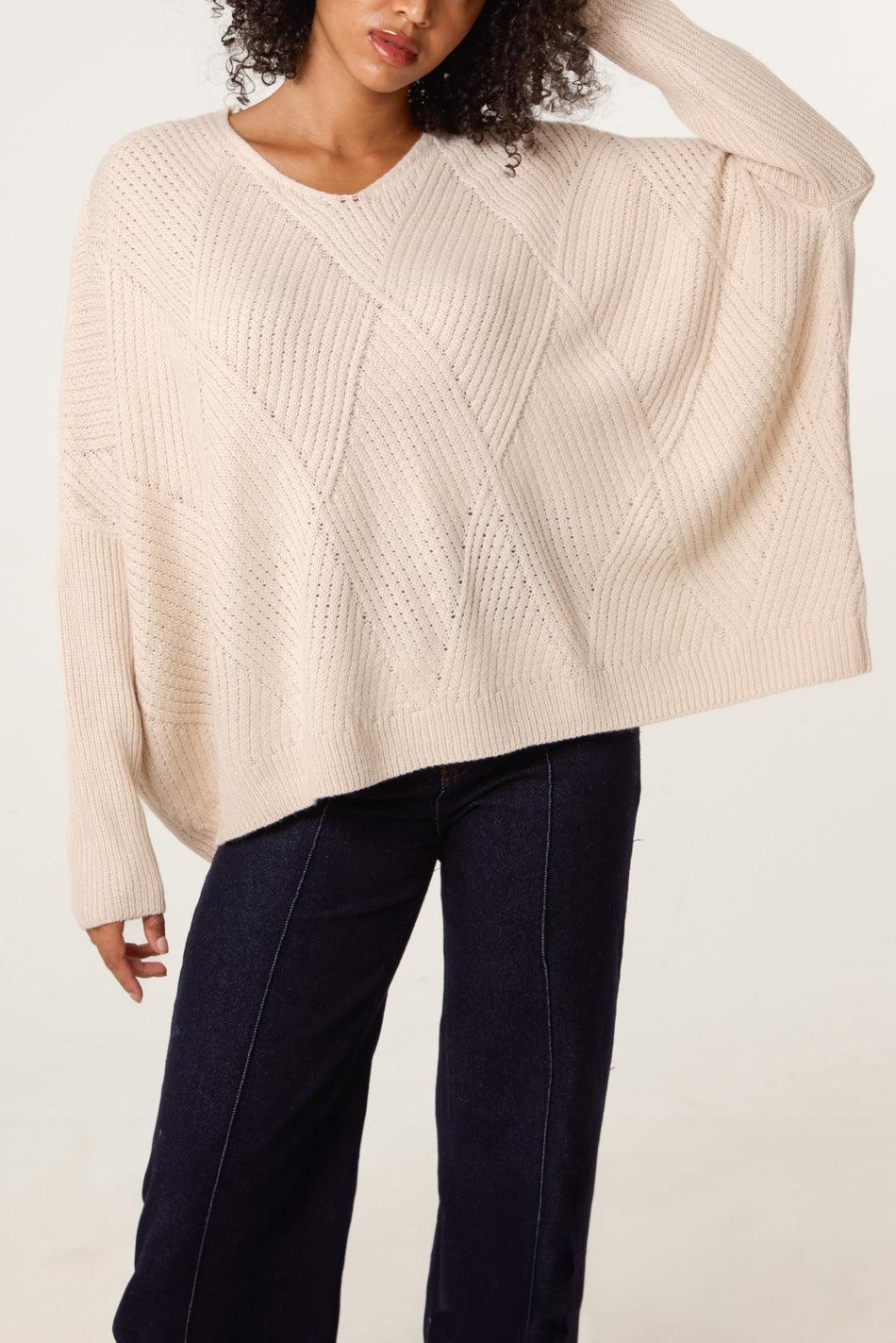 qed london Diamond V-Neck Knit Jumper
