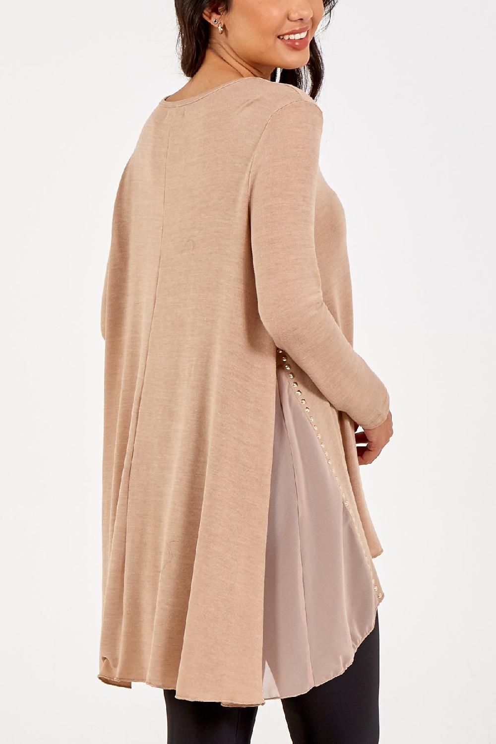 Qed London Dipped Hem Sheer Panels Tunic