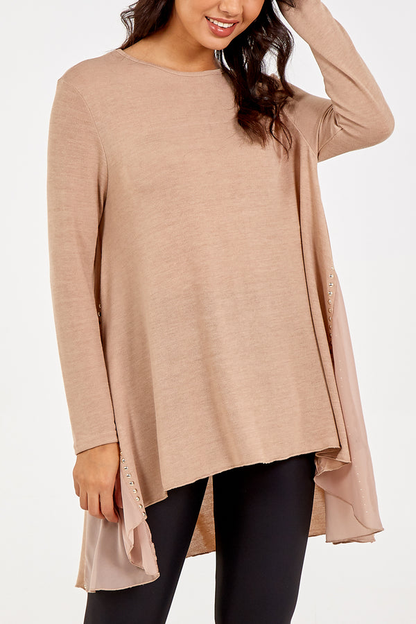 qed london Dipped Hem Sheer Panels Tunic