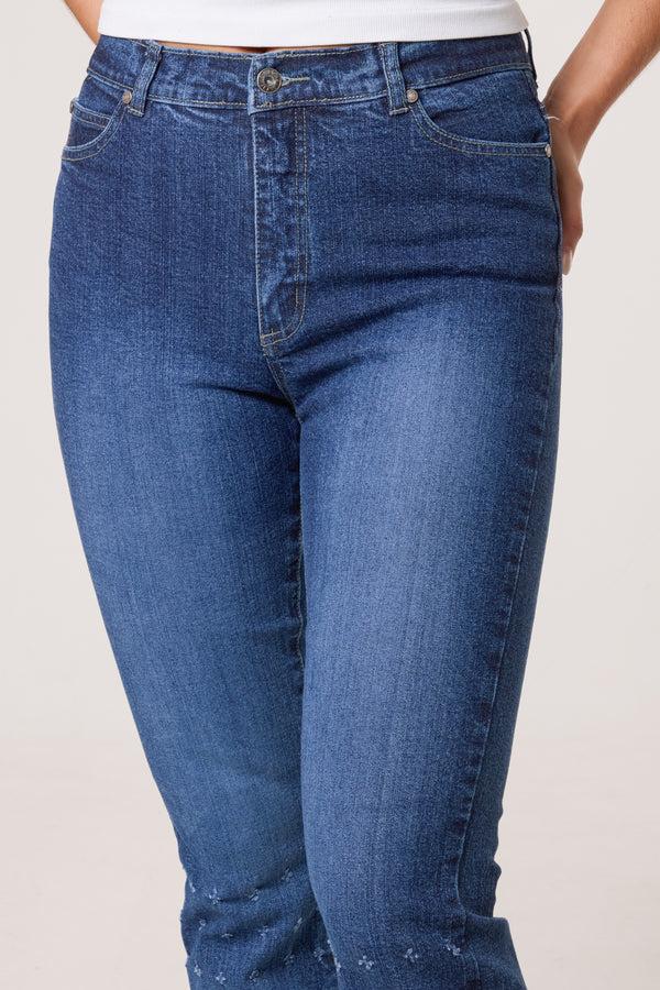 Qed London Distressed Flower Leg Jeans
