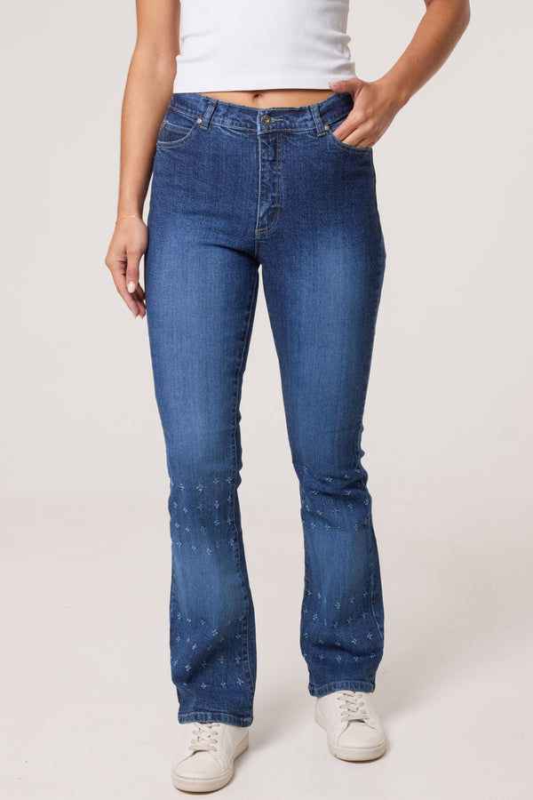qed london Distressed Flower Leg Jeans