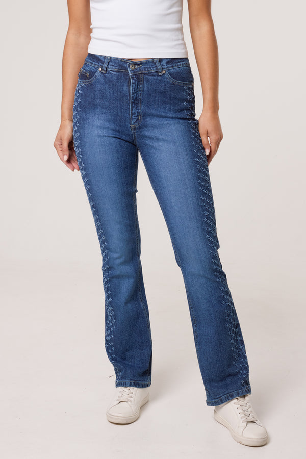 qed london Distressed Flower Side Jeans