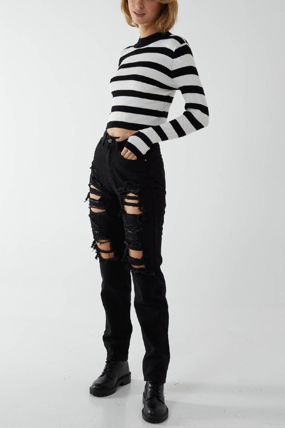 Qed London Distressed Ripped Straight Denim Jeans