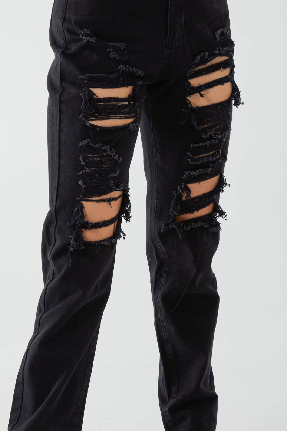 Qed London Distressed Ripped Straight Denim Jeans