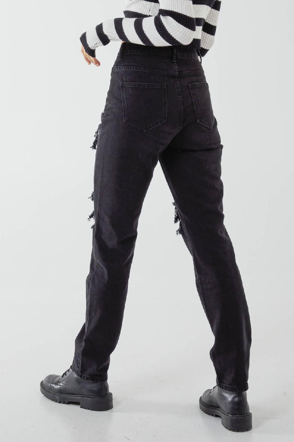 Qed London Distressed Ripped Straight Denim Jeans