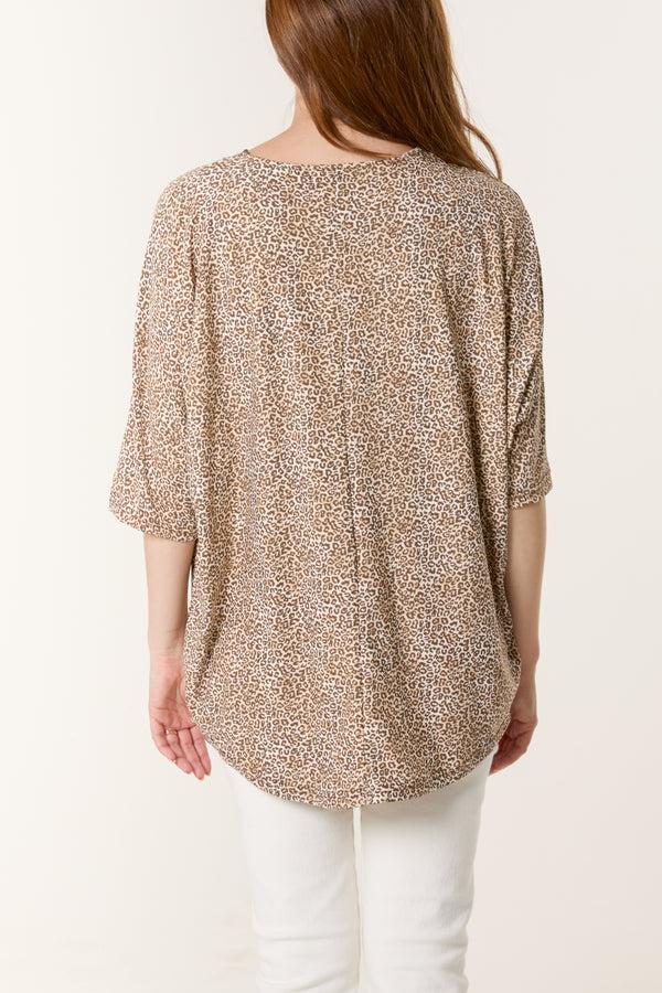 Qed London Ditsy Animal Print Zip Front Top