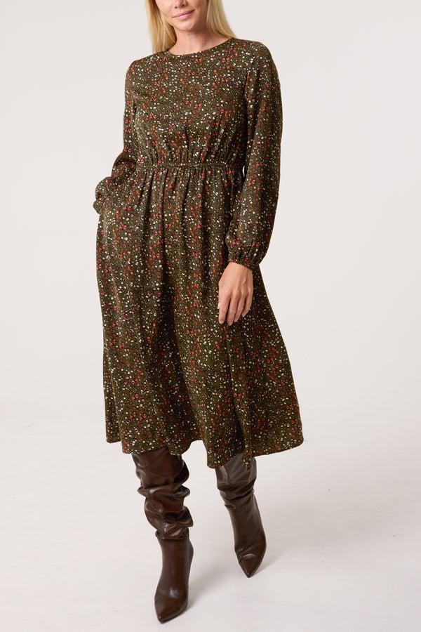 Qed London Ditsy Animal Smock Midi Dress