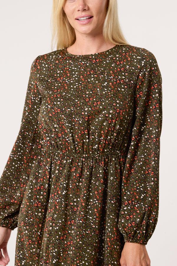 Qed London Ditsy Animal Smock Midi Dress