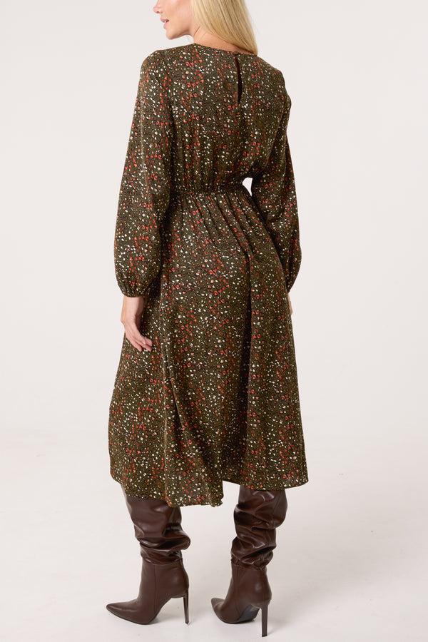 Qed London Ditsy Animal Smock Midi Dress