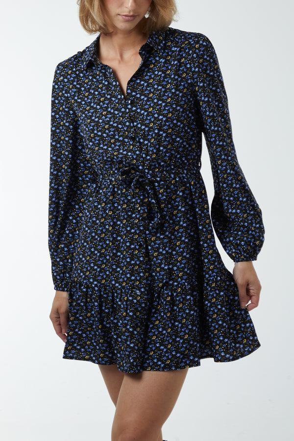 Qed London Ditsy Floral Mini Shirt Dress