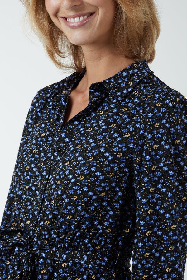 Qed London Ditsy Floral Mini Shirt Dress