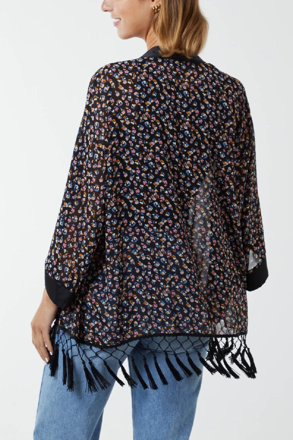 Qed London Ditsy Floral Tassel Kimono