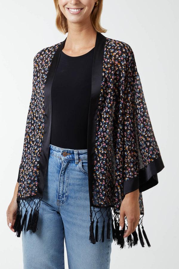 Qed London Ditsy Floral Tassel Kimono