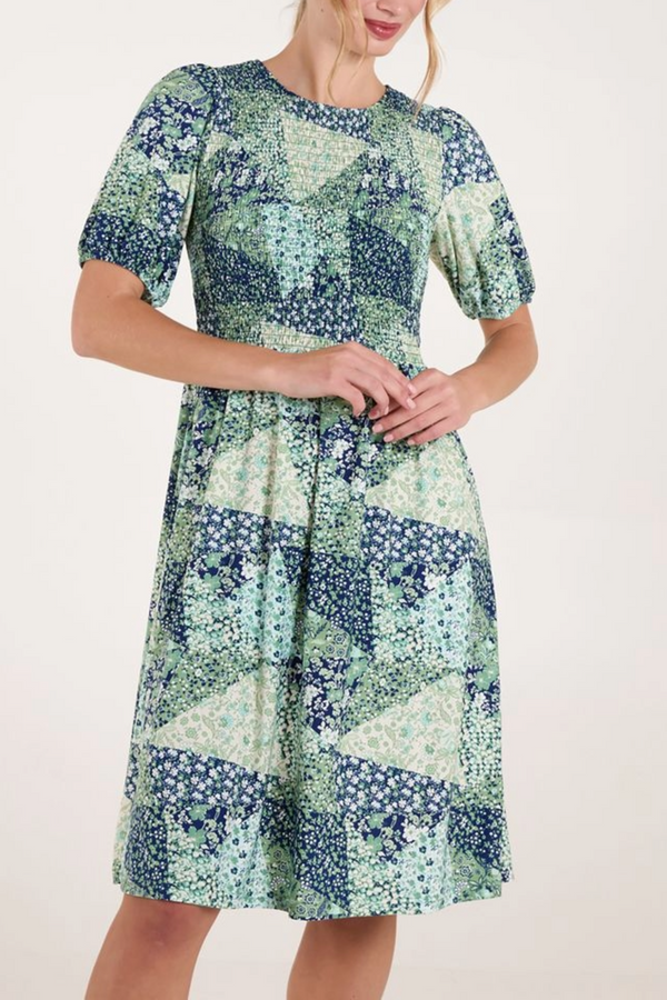 Qed London Ditsy Patches Shirred Bust Dress