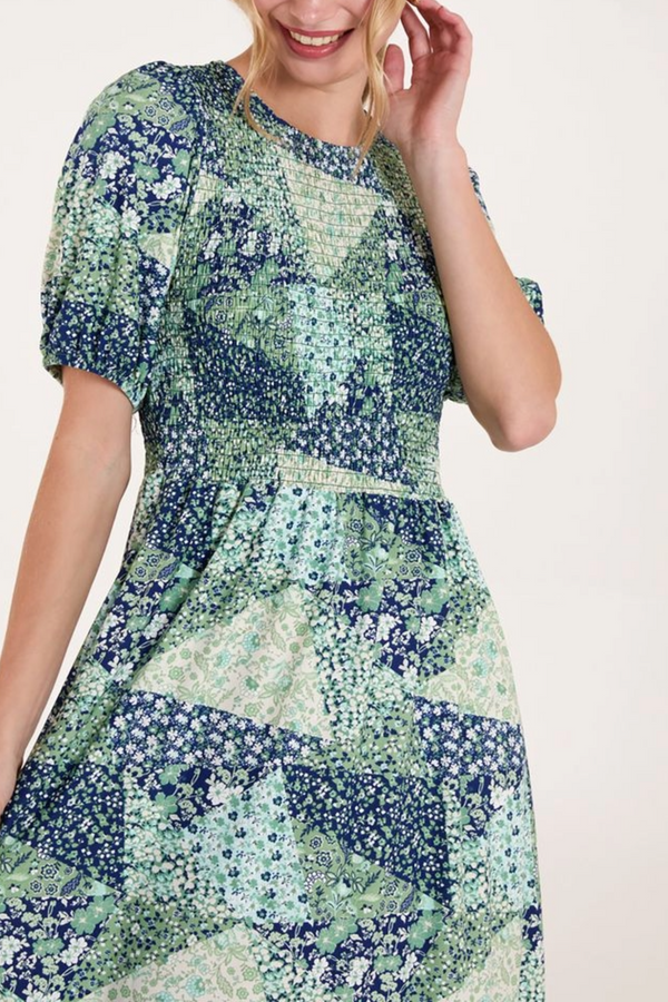 Qed London Ditsy Patches Shirred Bust Dress