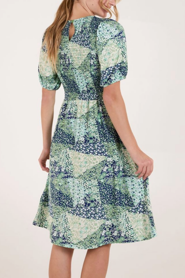 Qed London Ditsy Patches Shirred Bust Dress