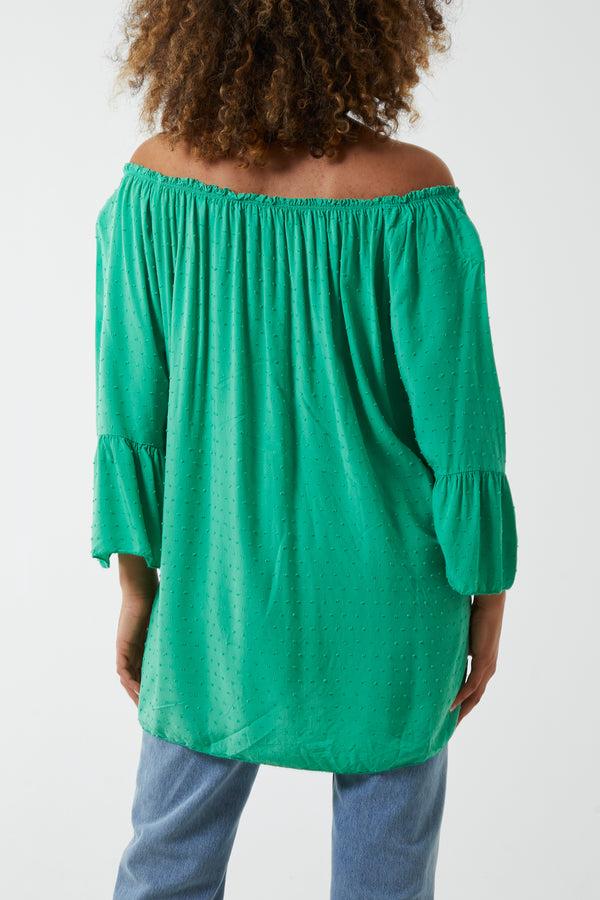 Qed London Dobby Fabric Bardot Blouse