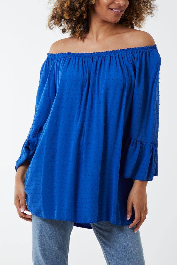 Qed London Dobby Fabric Bardot Blouse