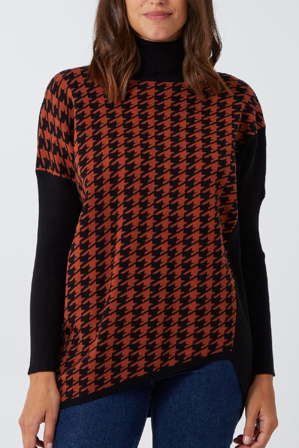 Qed London Dogstooth Pattern Block Jumper