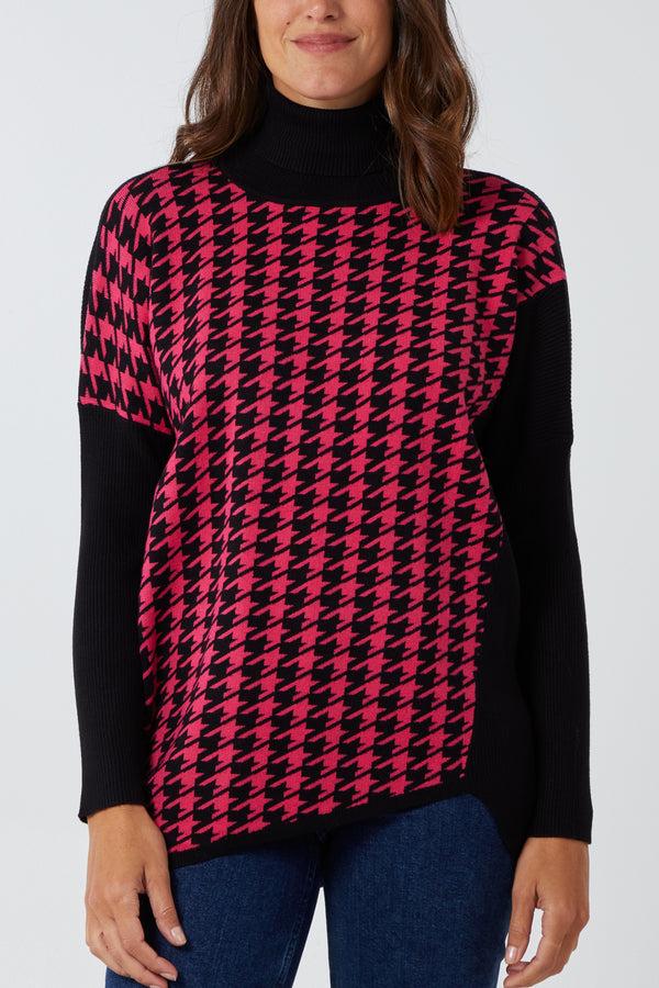 Qed London Dogstooth Pattern Block Jumper