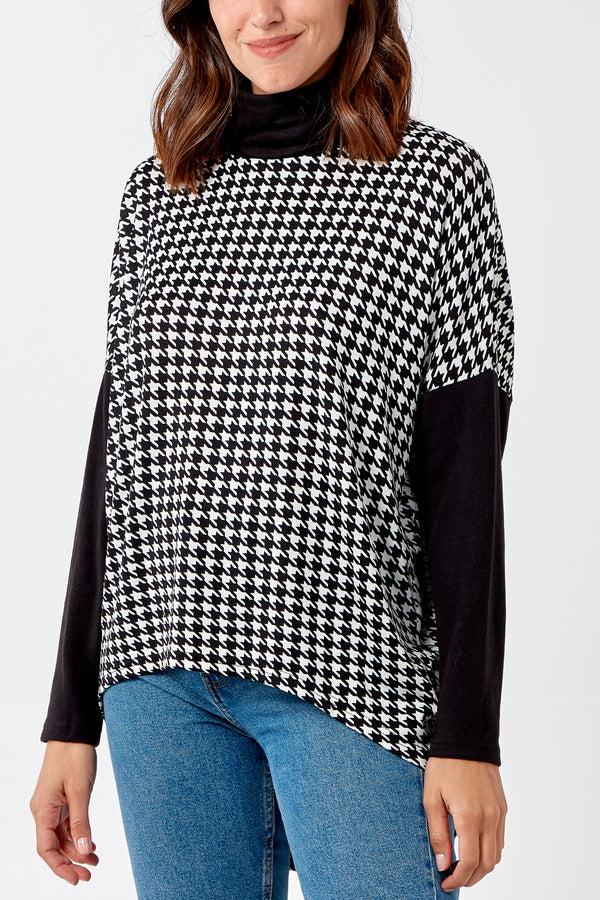 qed london Dogtooth Body Roll Neck Jumper