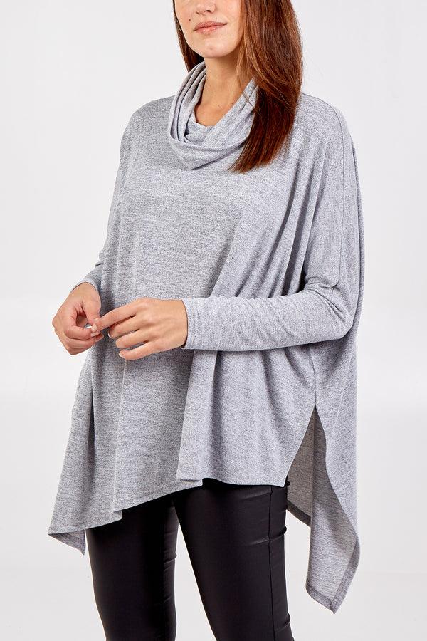 qed london Double Asymmetric Cowl Neck Top