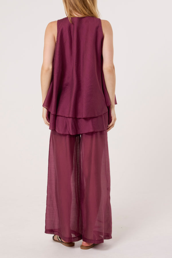 Qed London Double Layer Sheer Top & Trousers Set