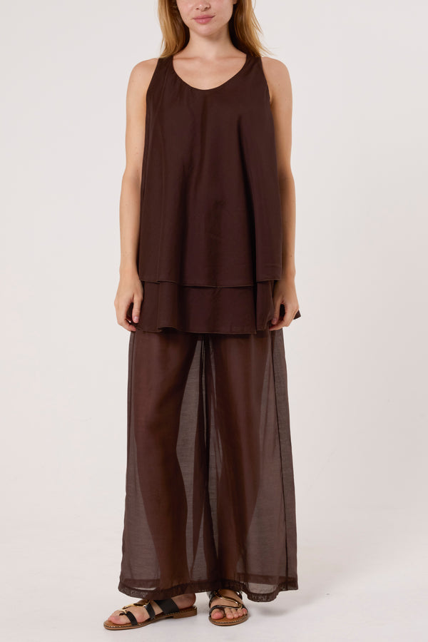 Qed London Double Layer Sheer Top & Trousers Set