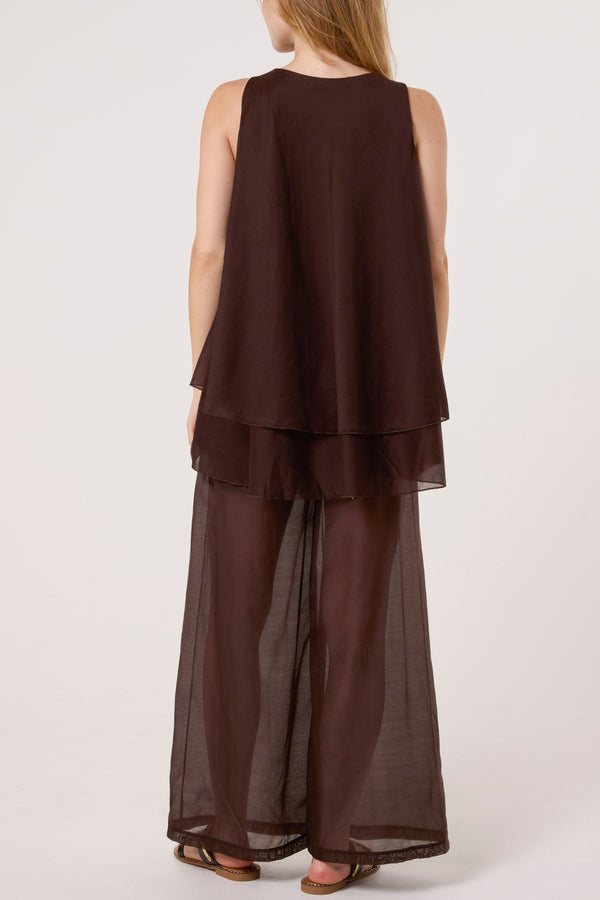 Qed London Double Layer Sheer Top & Trousers Set