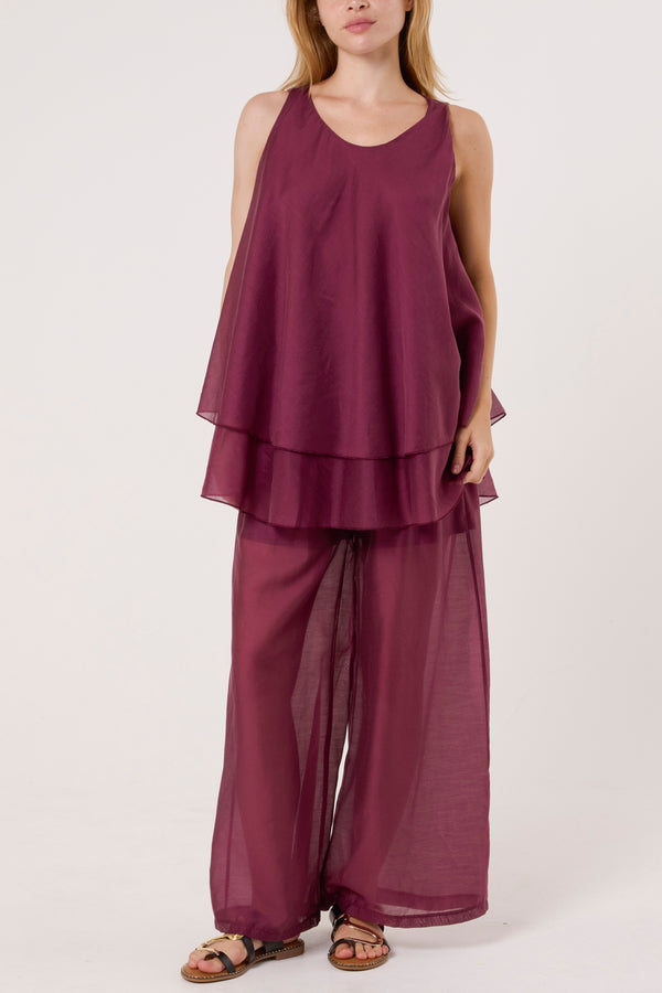 qed london Double Layer Sheer Top & Trousers Set