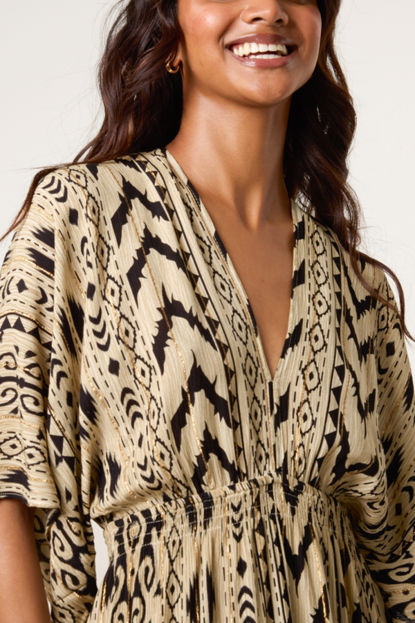 Qed London Double V Metallic Aztec Maxi Dress